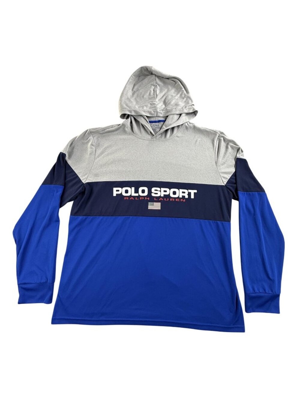 Polo Ralph Lauren Hoodie Mens XL Blue Pullover Performance Polo Sport USA Flag